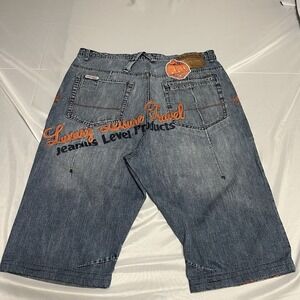 Vintage Y2K Denim Shorts Men 38 Baggy Wide Leg AOP Akademiks Jorts Skater